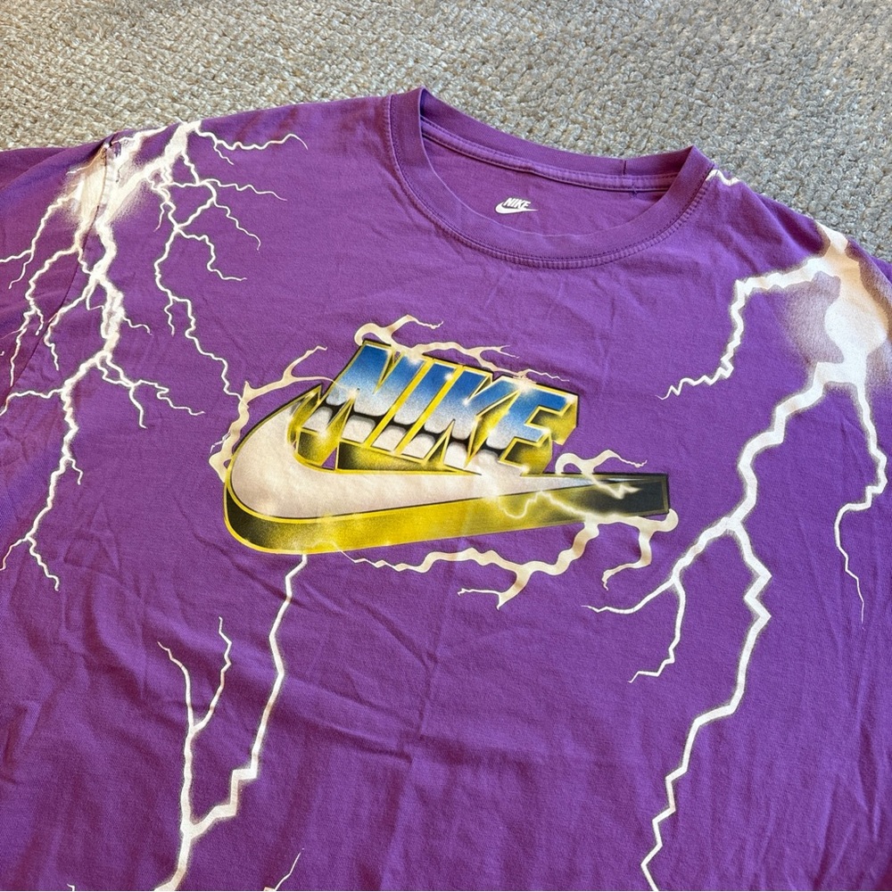 Nike MAX 90 WORLD ORDER Purple Tee with Gold & White Lightning Graphic